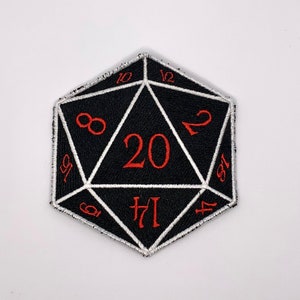 Fantasy Table Top Dice Embroidered Iron On or Sew On Patch Roll 20 image 1