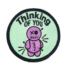 Thinking of You Voodoo Doll - Embroidered Iron On or Sew On Patch - Funny - Snarky