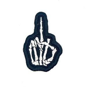 Skeleton Hand - Offensive Patch - Flipping Someone Off In Style - Embroidered Iron On or Sew On Patch