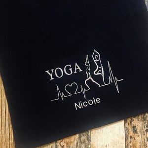 Personalized Yoga Towel with Hook: Embroidered Heartbeat Design