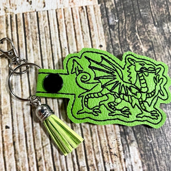 Dragon Key Chain - Lime Green Vinyl keychain snap key fob - Ready to ship