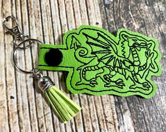 Dragon Key Chain - Lime Green Vinyl keychain snap key fob - Ready to ship