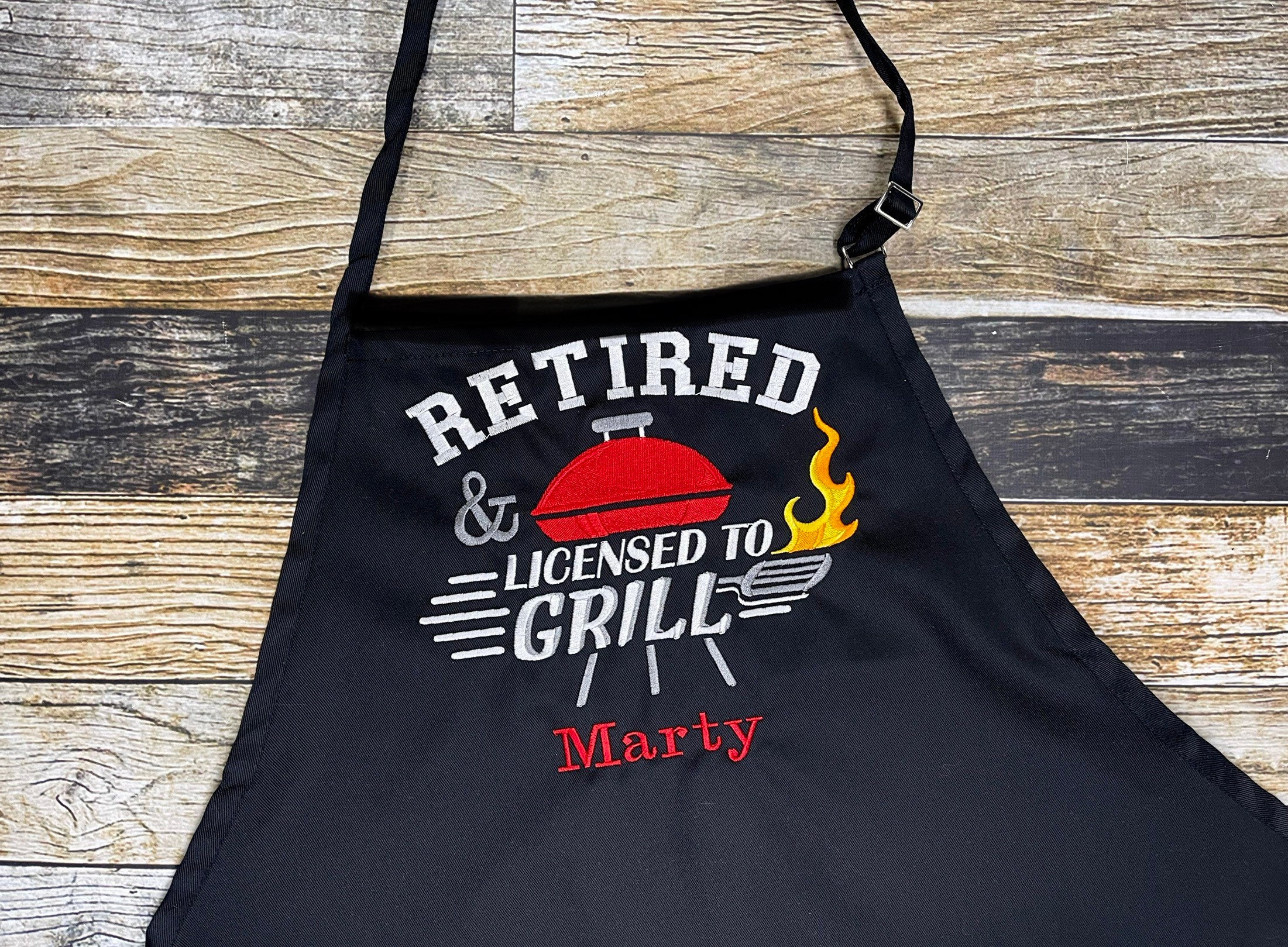 Retirement Personalized Apron Retired and Licensed to Grill Etsy