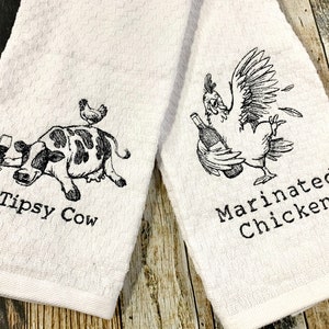 Cow I Herd That Unique Farm EMBROIDERED SET OF 2 HAND TOWELS By Laura 