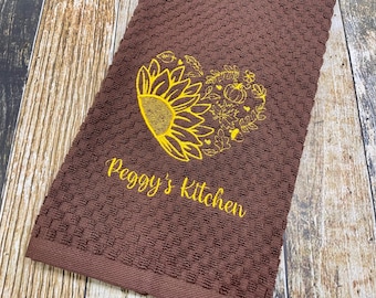 Sunflower Autumn Heart Personalized Kitchen Towel - Fall Kitchen Decor