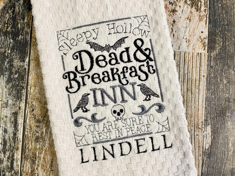 Dead and Breakfast Inn Personalized Kitchen Towel Halloween Decor Towel Hostess Gift image 4