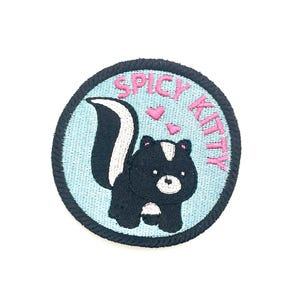 Spicy Kitty - Embroidered Iron On or Sew On Patch - Funny Patch - Skunk