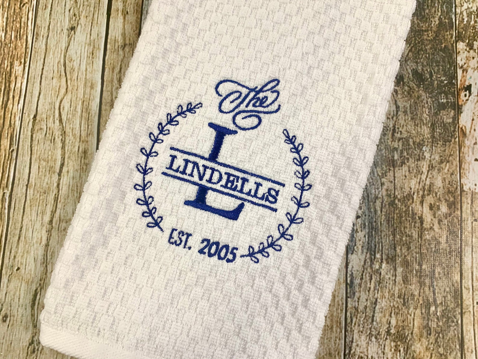 Personalized Embroidered Kitchen Towel Last Name Monogram Etsy