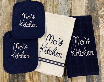 Personalized Kitchen Towels, and Hot Pads -  Embroidered  - Wedding Gift - Housewarming Gift