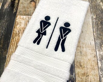 Bathroom Silhouettes Need to Go Potty - Funny Personalized Bathroom Hand Towel