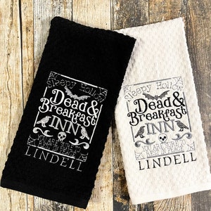 Dead and Breakfast Inn Personalized Kitchen Towel Halloween Decor Towel Hostess Gift image 6