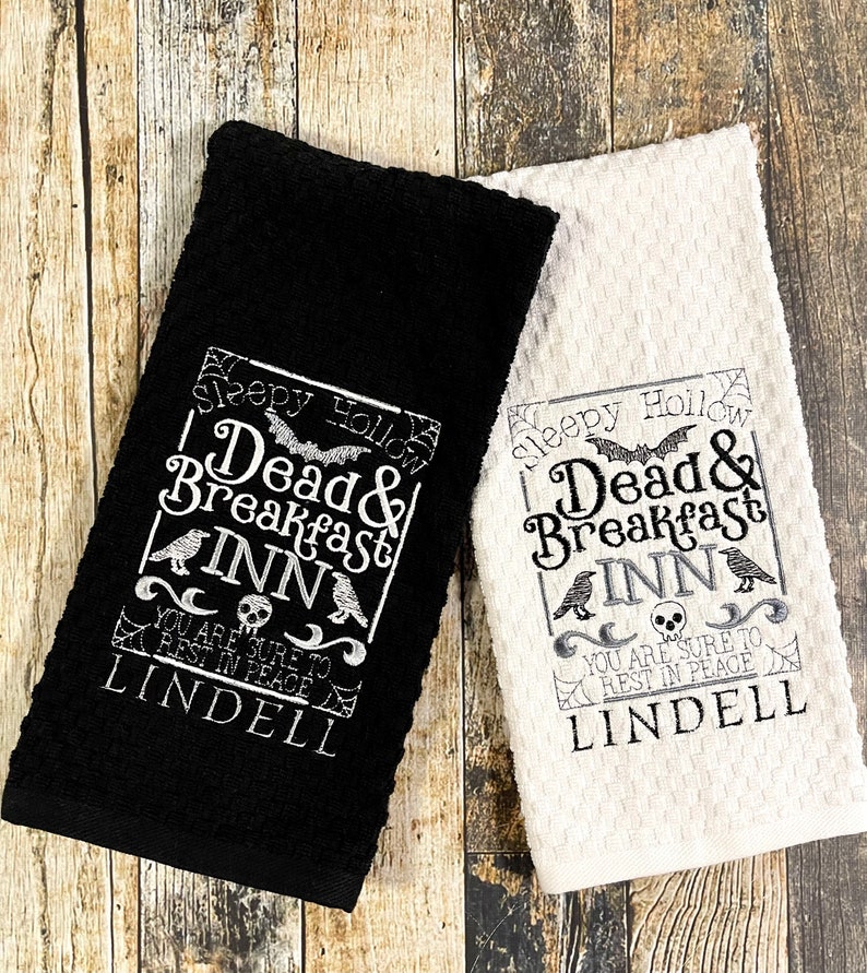 Dead and Breakfast Inn Personalized Kitchen Towel Halloween Decor Towel Hostess Gift image 6