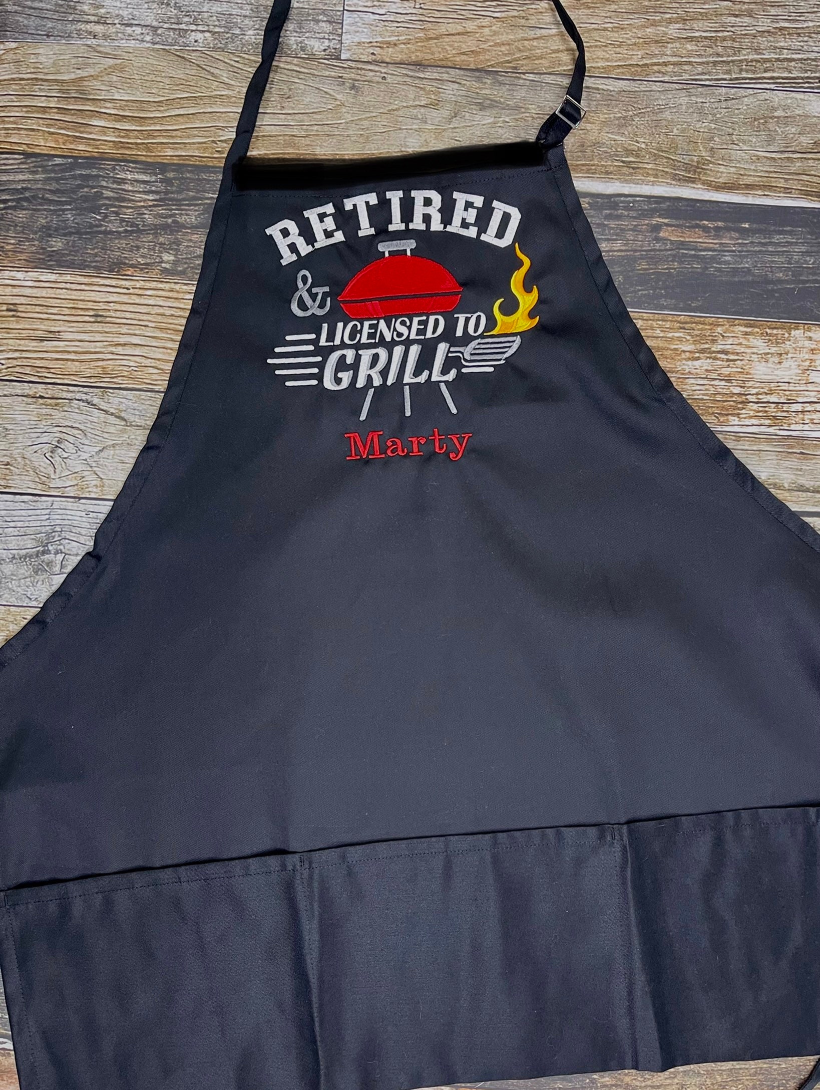 Retirement Personalized Apron Retired and Licensed to Grill Etsy
