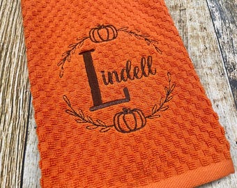 Personalized Pumpkin Frame Kitchen Towel - Fall Kitchen Decor