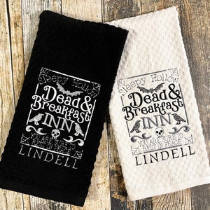 Dead and Breakfast Inn Personalized Kitchen Towel Halloween Decor Towel Hostess Gift image 1