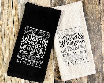 Dead and Breakfast Inn - Personalized Kitchen Towel - Halloween Decor Towel - Hostess Gift