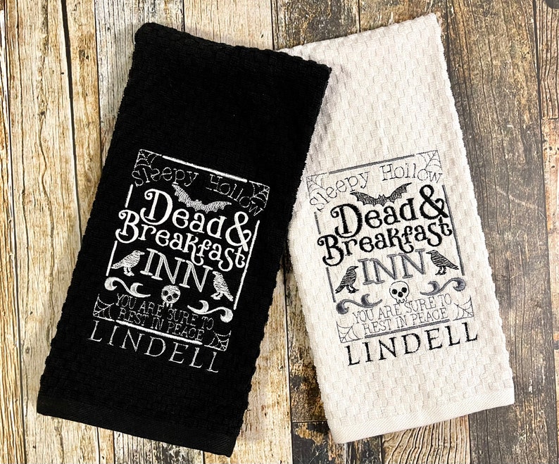 Dead and Breakfast Inn Personalized Kitchen Towel Halloween Decor Towel Hostess Gift image 1