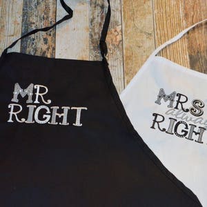 Personalized Wedding Aprons: Mr. Right & Mrs. Always Right Gift