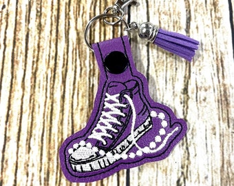 Sneaker and Pearls Key Chain - Purple Vinyl keychain snap key fob - Ready to Ship