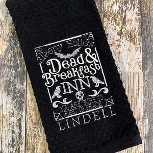 Dead and Breakfast Inn Personalized Kitchen Towel Halloween Decor Towel Hostess Gift image 2