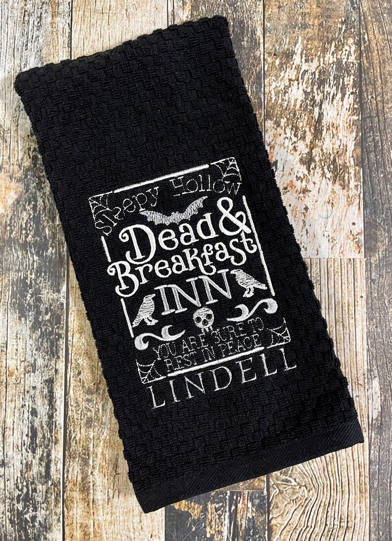 Dead and Breakfast Inn Personalized Kitchen Towel Halloween Decor Towel Hostess Gift image 2