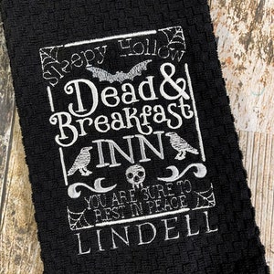 Dead and Breakfast Inn Personalized Kitchen Towel Halloween Decor Towel Hostess Gift image 3