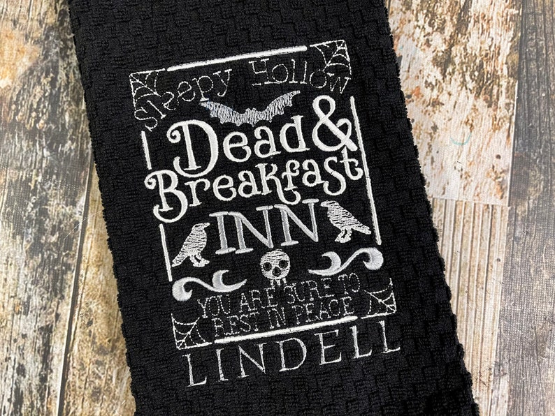 Dead and Breakfast Inn Personalized Kitchen Towel Halloween Decor Towel Hostess Gift image 3