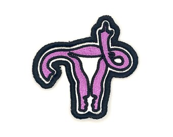 Protest Patch - Uterus Flipping the Bird - Embroidered Iron On or Sew On Patch
