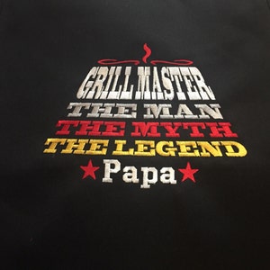 Grill Master Personalized Apron - The Man, The Myth, The Legend - Available in more colors of Aprons - BBQ Men's Apron