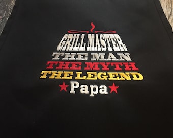 Grill Master Personalized Apron - The Man, The Myth, The Legend - Available in more colors of Aprons - BBQ Men's Apron