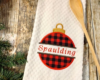 Christmas Ornament Personalized Kitchen Embroidered Towel - Housewarming Gift