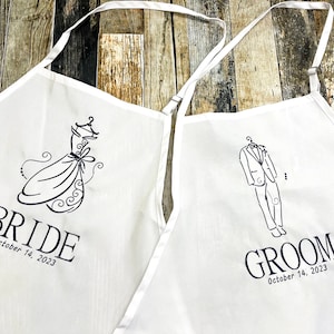 Bride and Groom Wedding Gift Aprons - Personalized with Bride and Groom&#39;s Wedding Date - Many Colors of Aprons