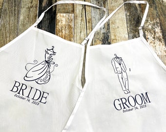 Bride and Groom Wedding Gift Aprons - Personalized with Bride and Groom's Wedding Date - Many Colors of Aprons