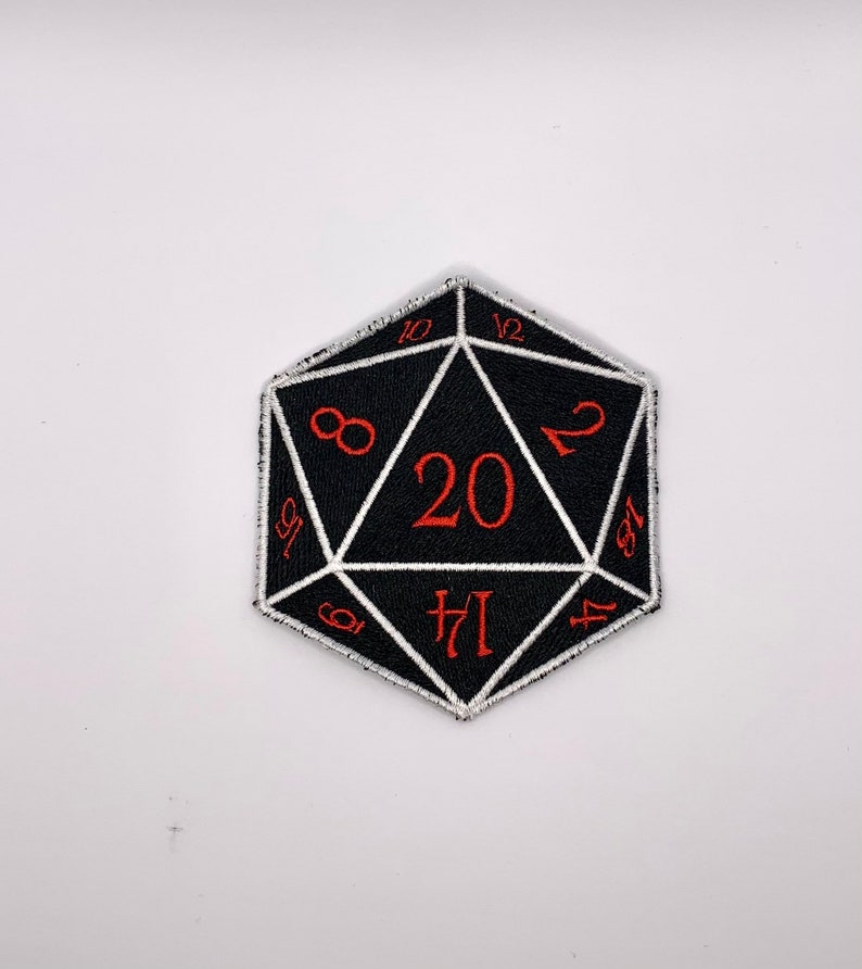 Fantasy Table Top Dice Embroidered Iron On or Sew On Patch Roll 20 image 1