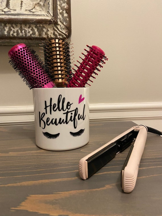 Hello Beautiful Hair Brush Holder Acrylic Vase Make up - Etsy