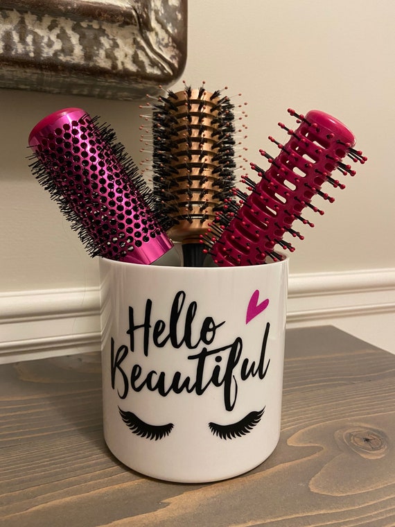 Hello Beautiful Hair Brush Holder Acrylic Vase Make up - Etsy Canada