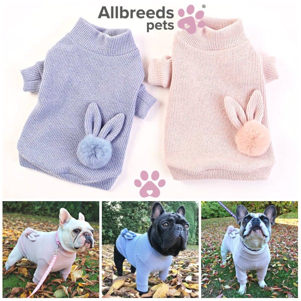 Allbreeds Fur Pom Pom Bunny Knitted Jumper Puppy Sweater Toy / Small Breed XS Dog Hoodie Clothing Frenchie Français Bulldog Chihuahua