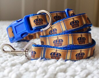 Crown Blue Dog Collar & Lead Set: Designer Puppy Leash