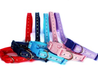 Anchor Print Puppy Collar and Leash Set: Small Dog Collar