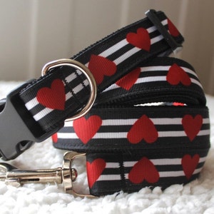 Allbreeds Navy Herz Streifen Hundehalsband & Leine / Leine Welpe Designer Hund Französische Bulldogge Mops Frenchie