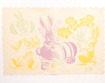 Set of 6 Reversible Easter Pastel Easter Bunny /& Eggs Placemats with Yellow Backs