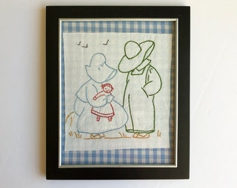 Sunbonnet Girl Embroidery Stamped Crewel Work Embroider Vintage C 1970s Needlework Project Kit Pillow Front or Framed Child/'s Bedroom Decor