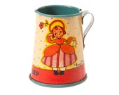 Vintage Tiny Tin Toy Pitcher - Ohio Art Co. Fern Bisel Peat Little Bo-Peep Litho Creamer - Made in USA Antique Teaset Piece