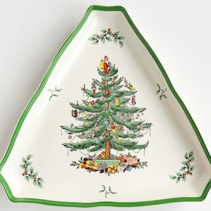Vintage Spode Christmas Tree Triangular Dish -  10 1/2" long Classic Holiday Platter