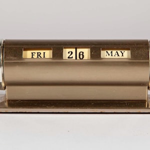 Vintage Cylindrical Silver and Brushed Brass Metal Perpetual Desk Calendar