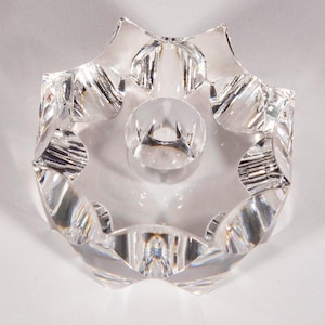 Vintage Small Heavy Glass Candle Holder - Clear Faceted Round Candle Stick Stand - Candleholder