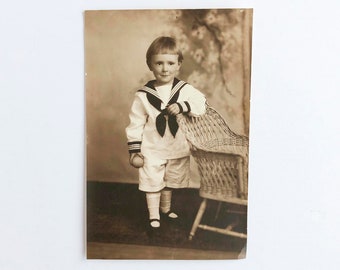 FREE SHIPPING: Actual Antique Vintage Photo - Photograph of Toddler Boy in Sailor Suit