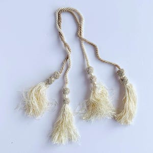 Vintage PAIR of Braided Cotton and Silk Tassels - Cream and Ivory Tiebacks