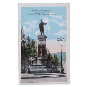 FRETE GRÁTIS: Cartão postal com foto colorida vintage real - Monumento Brigham Young, Salt Lake City, Utah