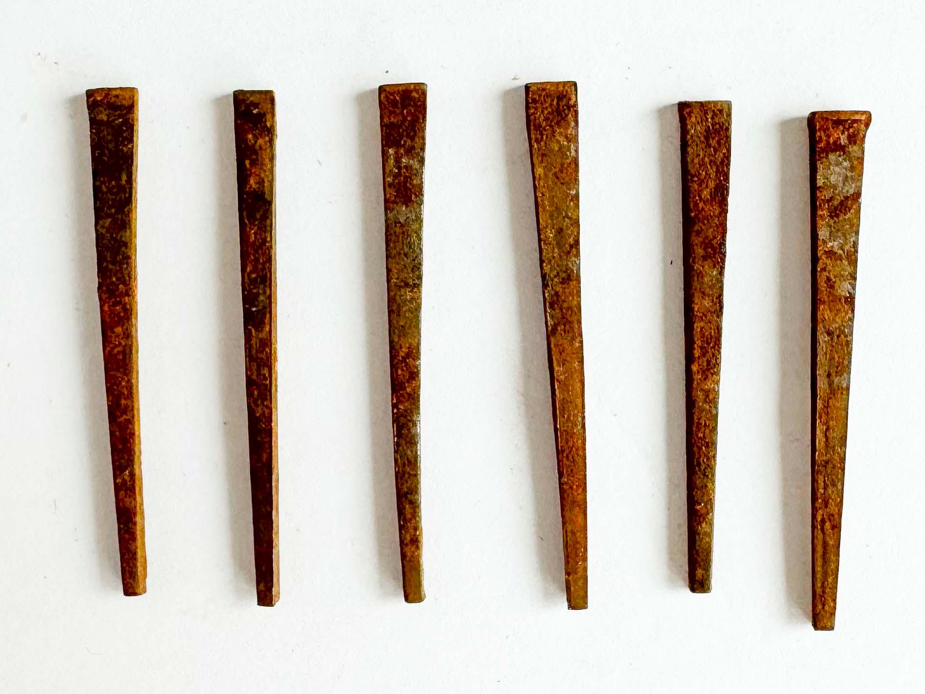 10 Antique Original Hand-Cut Square Head Nails - Rusty Iron For Crafts & Furniture